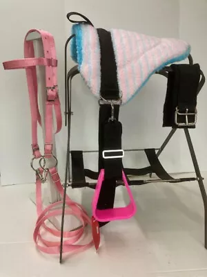 Miniature Horse / Sm Pony Childrens Bareback Saddle Set - Cinch - Turq & Pink • $69.74