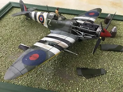 48 Scale Model Made Spitfire Weathered  D Day Markins  After Battle  Rest Time • £99