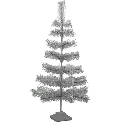 36  Silver Tinsel Christmas Tree Vintage Feather Style XMASS Holiday Decor 3FT • $54.99