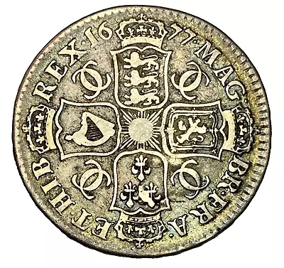 Charles II Halfcrown 1677 VICESIMO NONO Pleasing Silver Blue Tone ESC 479 • £272.90