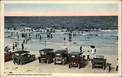 Pablo Beach Florida FL Classic Cars Bathers Umbrella Vintage Postcard • $7.05