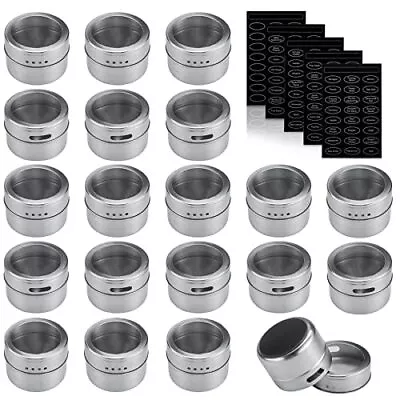 20 Pack Stainless Steel Magnetic Spice Tins Storage Spice Containers Clear ... • $39.88