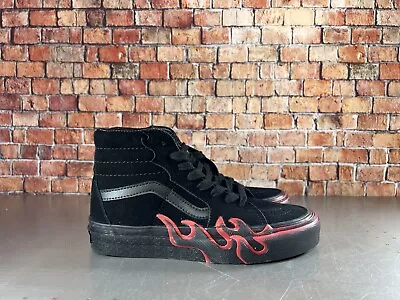 ⚡️VANS Sk8-Hi Flame Mens High Top Suede Skate Shoes Black / Red Size 4 • $45.99