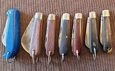 Vintage 7 Knife Lot Electrician Hawkbill Klein Camillus Imperial Usa England • $15