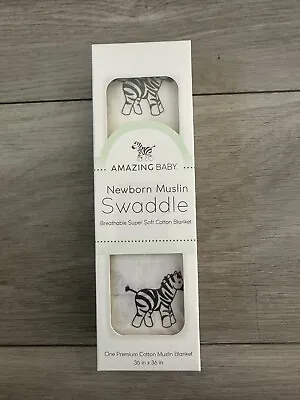 AMAZING BABY Newborn Muslin Swaddle Zebra White Black • $11