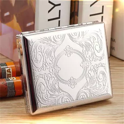 Classic Metallic Silver Color Double Sided King Cigarette Case Etched Design USA • $6.89