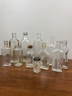 Vintage / Antique Lot Clear Medicine Apothecary Bottles 11 Pcs 2.5  To 7   • $22