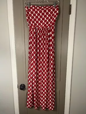 Mlle Gabrielle Maxi Strapless  Red /White Polka Dots Dress Size Medium Light • $8.50