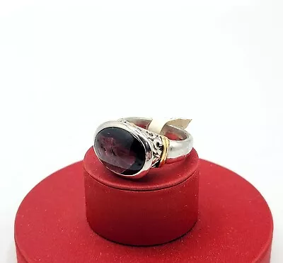 Vtg Sz 6 Ring Lg Purple Glass Cabochon Scrolls 14KGE Medieval Fashion Jewelry  • $49.99