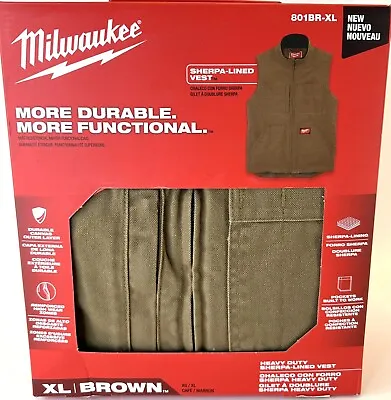 Milwaukee Mens XLarge Brown Heavy Duty Sherpa Lined Vest With 5 Pockets 801BR-XL • $74.99