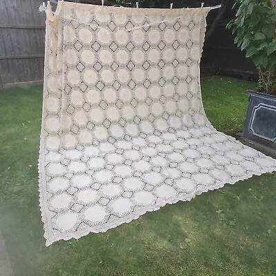 Huge Hand Embroidered Linen And Crochet Lace Bedspread Cover/ Tablecloth  2 Of 2 • £135