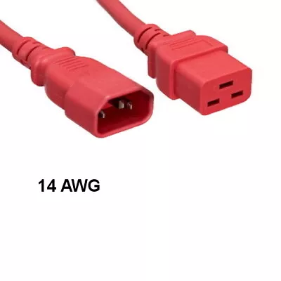 KNTK Red 2ft AC Power Cord IEC-60320 C14 To C19 14 AWG 15A 250V SJT Cable • $12.48