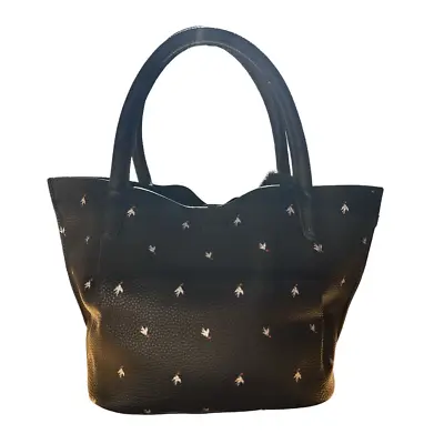 Zara Mini Tote Bucket Bag - Black Pebbled Leather With Dove Print  • $20.99