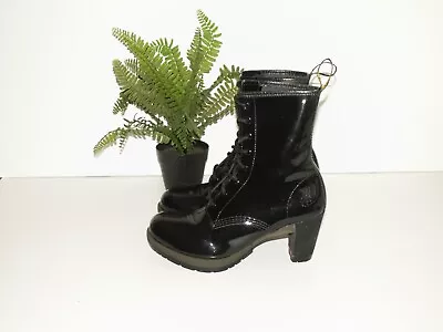 Dr. Martens DARCIE Black Patent Leather Heeled Boots Punk Goth UK 7 EU 41 US 9 • £99