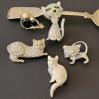 $35 • Buy 5 Kitten/cat Pins~ Rhinestone~enamel~glass~vintage