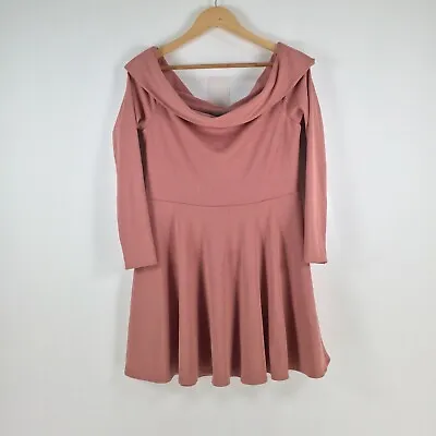 $22.95 • Buy ASOS Womens Dress Size 16 Fit Flare Nude Pink Long Sleeve Off The Shoulder001504