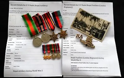 £135 • Buy Original WW2 Medal Grouping With Miniatures & Items DV Poole Royal Artillery