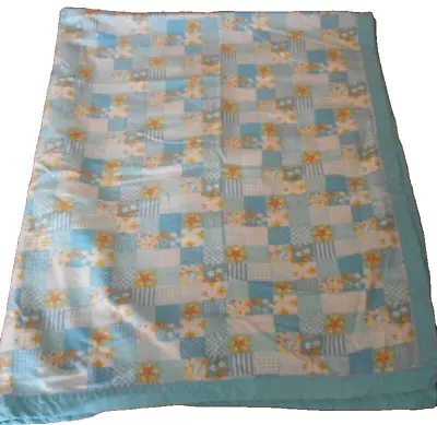 Handmade Flannel Baby Blanket 45  X 39  Vintage 70s Patchwork Pattern • $19.99