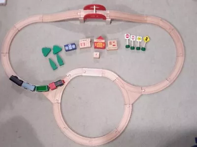 Pottery Barn Kids Wooden Train Set 40+ Piece Set Light Used Train Tracks Blocks • $25