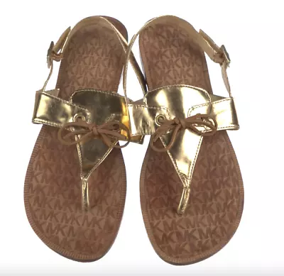 MICHAEL KORS Womens Gold Metallic Leather Thong Sandal Flats Sz 10 • $9.50