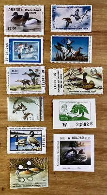 Lot Of 10 Different State Waterfowl Migratory Bird 11 Duck Stamps 1974 - 1992 • $9.50