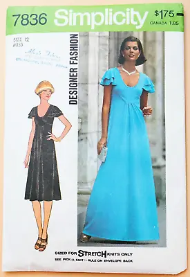 Vintage 1970s Simplicity 7836 Maxi Knit Dress Pattern Size 12 Uncut • $7.99