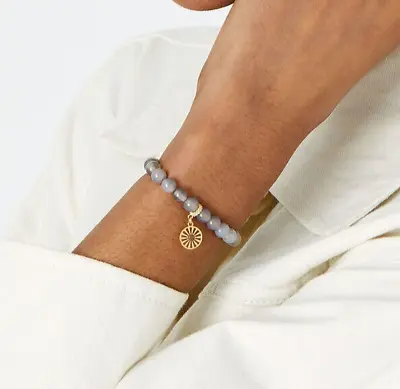 Accessorize Z Grey Agate Beaded Bracelet With Gold Plated Sun Charm • £14.99