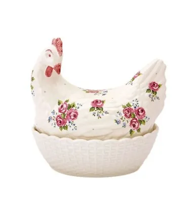 Ceramic Hen On Nest Egg Storage Basket Pink Roses 'Rosie' By Fairmont & Main • £25