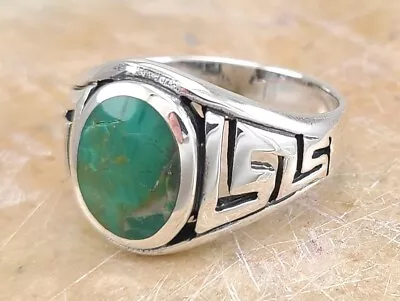 Men's .925 STERLING SILVER Greek Key Turquoise Ring Size 10 Style# R3305 • $34.19