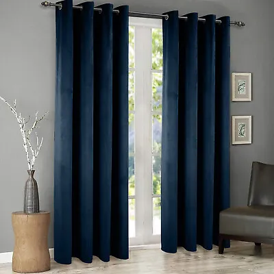 Crushed Velvet Curtains Pair Of Eyelet Ring Top Fully Lined Ready Made Curtain • £19.99