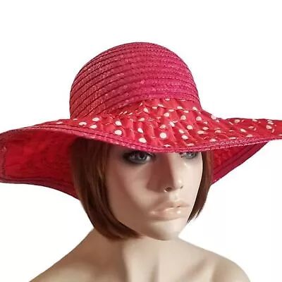 Vintage Betmar Made In Italy Red & White Polka Dot Floppy Woven Summer Straw Hat • $31.99