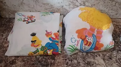 Vintage Sesame Street Muppets Twin Bed Sheets Set Flat Fitted Roller Skates Bike • $15