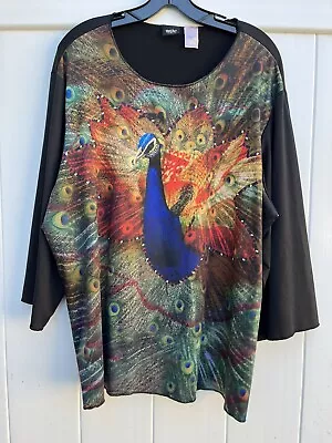 Mossimo Tunic Blouse Women 3X Peacock Multi Color Black —-B9 • $18.99