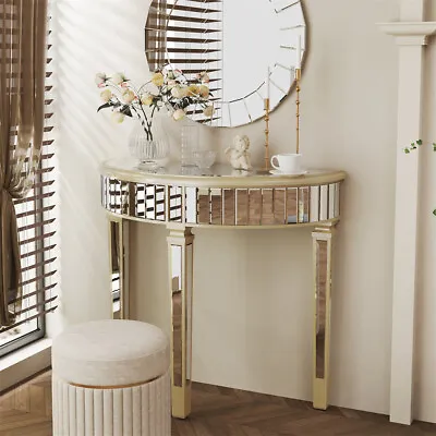 Curved Console Table Mirrored Vanity Table Makeup Desk Half-round Accent Table • $219.91