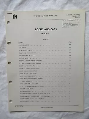 IH International Truck Trucks Scout II Body Bodies And Cabs Service Manual • $39.95