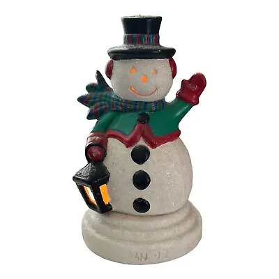 Vintage Ceramic Light Up Frosted Snowman 10.5”  Top Hat Lantern Base Works 1970s • $55.99