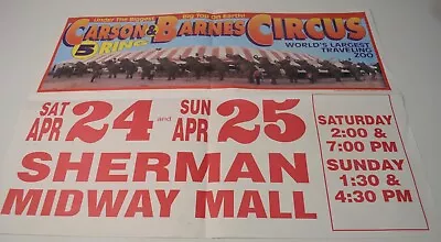 Vintage Carson & Barnes CIRCUS POSTER 36  X 24  Sherman TX 5 Ring Elephants • $19.95