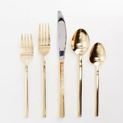 WEST ELM GOLD PLATED FLATWARE Brushed Stainless 20 PIECE SET OPEN BOX NEW • $69.99