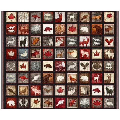 Moose Maple Leaf Fabric Great White North Canada Bear Wolf Cotton QT 36  Panel • $10.98