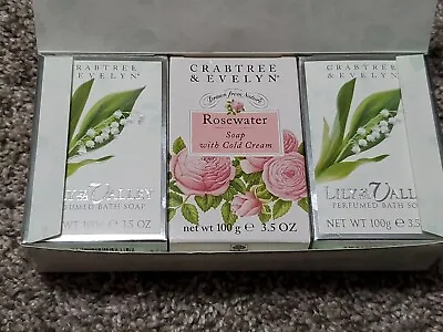 CRABTREE & EVELYN LILY OF THE VALLEY BATH SOAP 3 BARS NIB DISCONTINUED Rosewater • £69.49