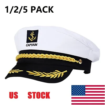Us Adult Captain Hat Satin Yacht Boat Navy Sailor Sea Marine Fancy Dress Costume • $27.45