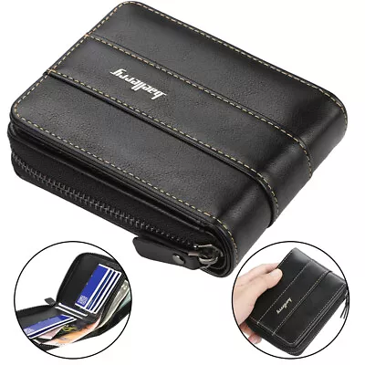 Slim Zipper Leather Wallet Men Bifold Creidt Card Holder With Coin Change Pocket • $0.01