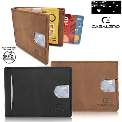 $29.95 • Buy Cabaleiro Mens Slim Brown Leather Bifold Credit Card Wallet With RFID Blocking