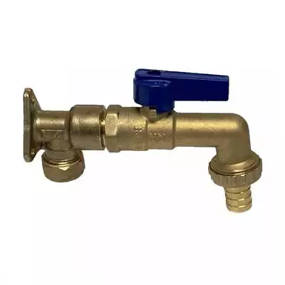 15mm Compression Wall Plate Elbow & 1/2  Brass Lever Handle Garden Hose Tap Kit • £12.74