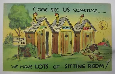 Vintage OUTHOUSE Postcard Linen RESERVED FOR FIDO DOG Comic Humorous Funny • $12.99