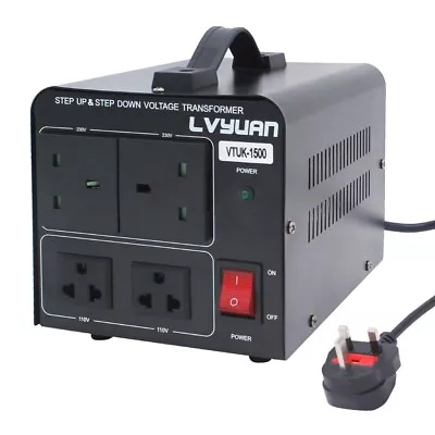 LVYUAN 1500W 220V/110V Step Up & Step Down Voltage Transformer Converter UK/US • £39.90