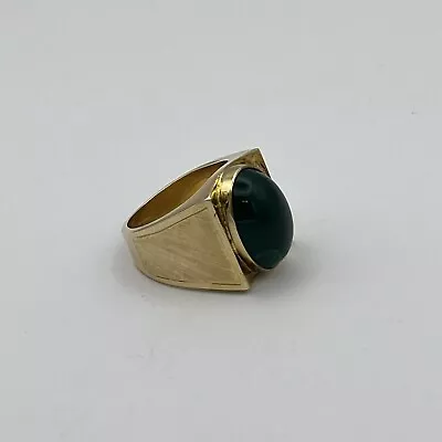 14K Yellow Gold Green Jade Oval Cabochon Ring Size 9.5 • $899.99