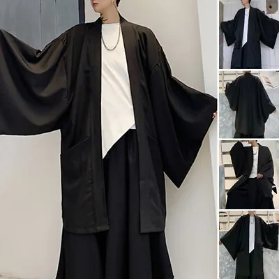 Men Japanese Style Retro Yukata Kimono Cape Casual Loose Hippie Long Jacket Coat • £17.94