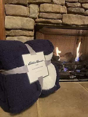 Eddie Bauer Home PLUSH SHERPA THROW 60X70 Blanket BLUE & WHITE • $35