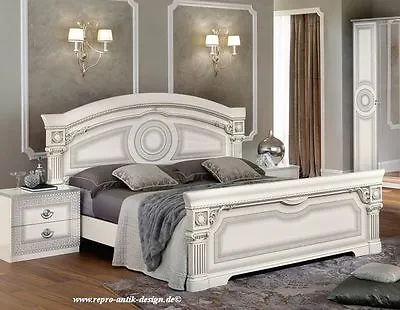 £791.60 • Buy Luxury Baroque Marriage Double Bed Cream White Silver High Gloss Cushioned Bed 180x200
